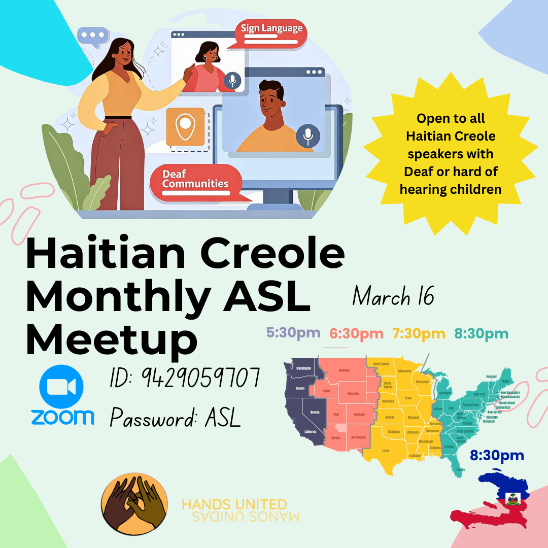 Haitian Creole ASL meetup flyer in English