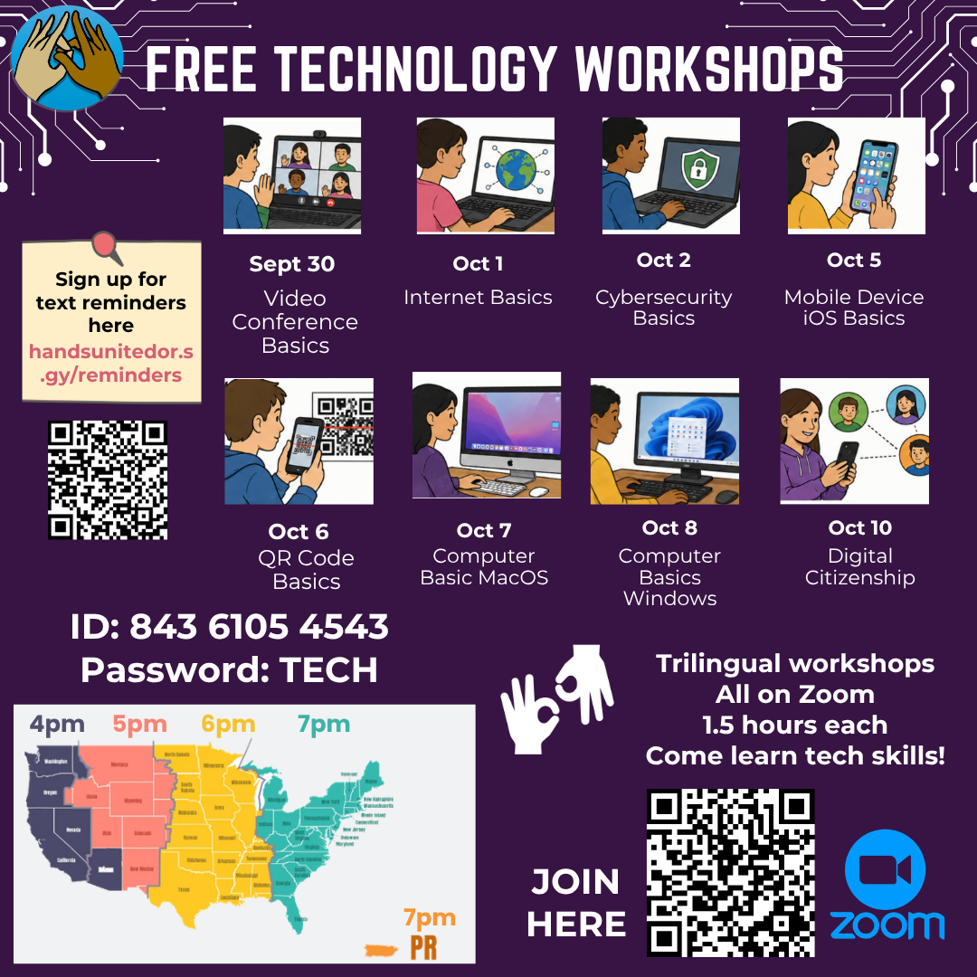 Free Technology Workshops schedule in English