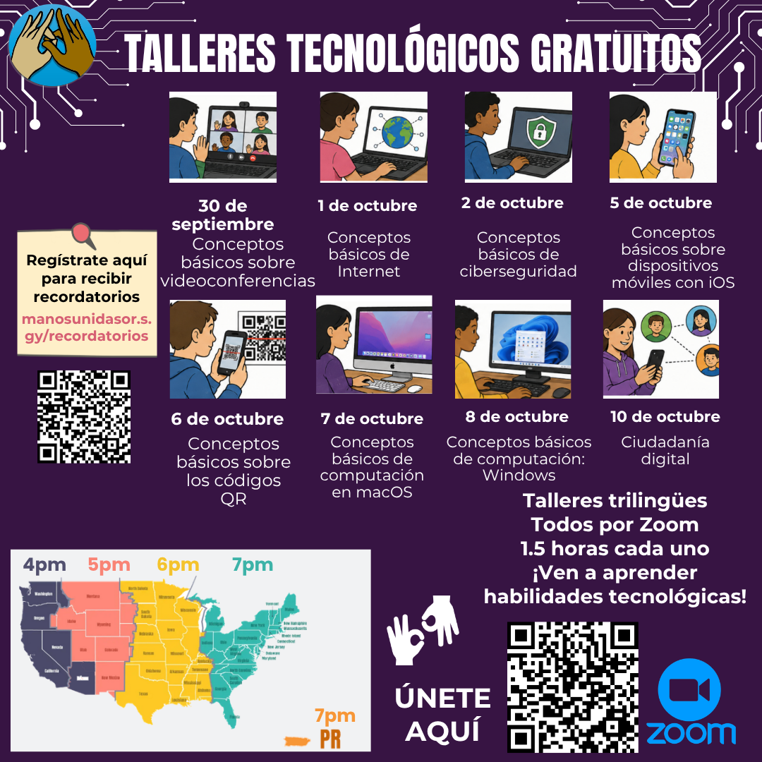 Calendario de talleres tecnológicos gratuitos en español