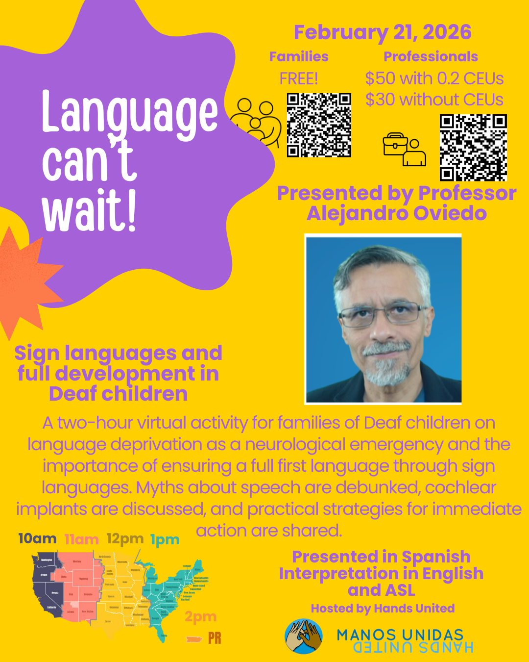 Language Can't Wait workshop flyer with Dr. Alejandro Oviedo