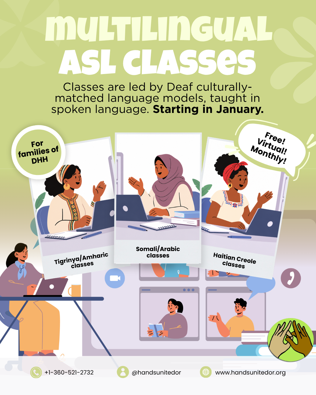 Multilingual ASL classes for families of DHH children: Tigrinya/Amharic, Somali/Arabic, and Haitian Creole, starting in January
